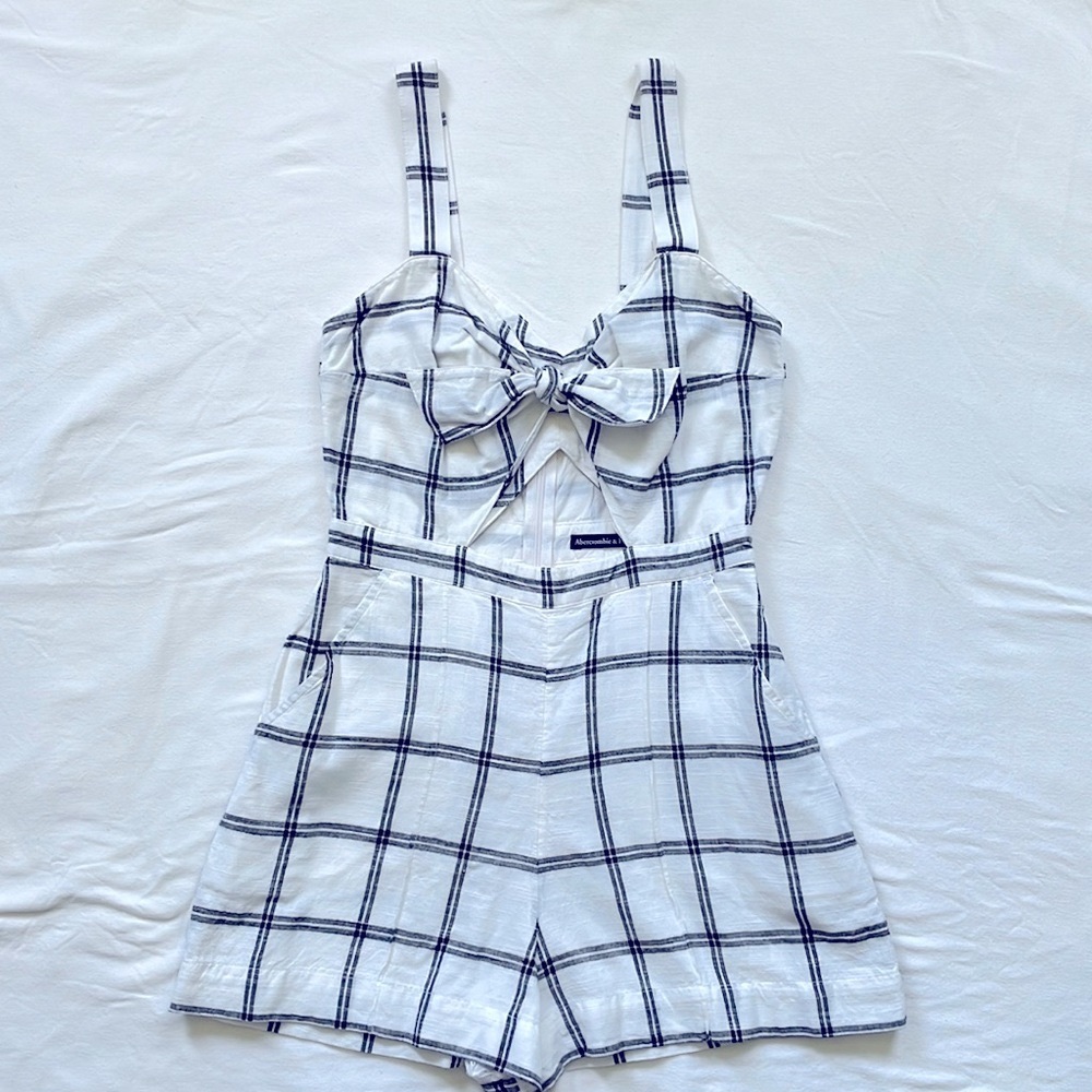 Abercrombie & Fitch Plaid Linen Romper